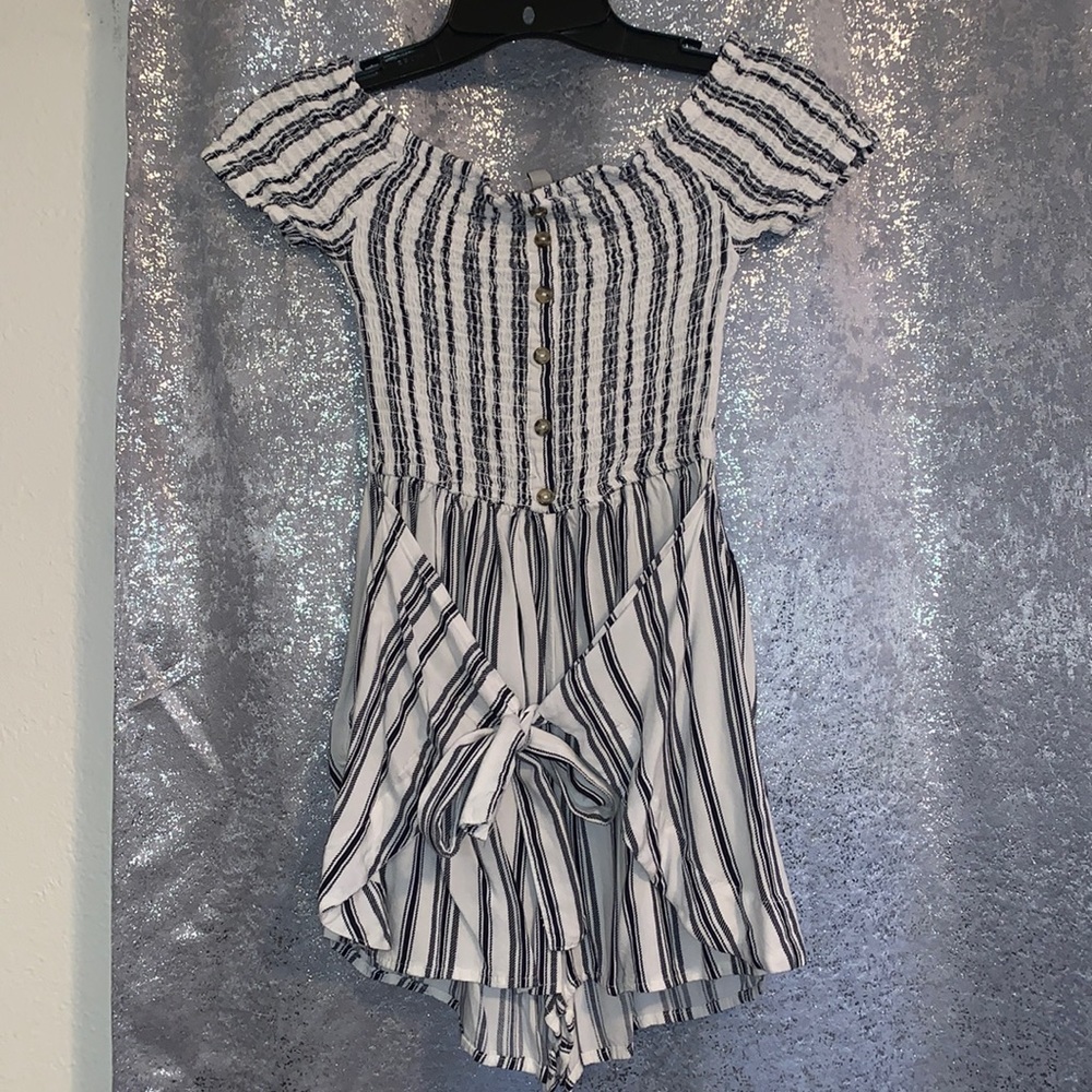 Striped tie front romper